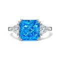 Fine Jewelry BLUE Radiant Cubic Zirconia Aqua Blue Three Stone Ring 925 Sterling Silver