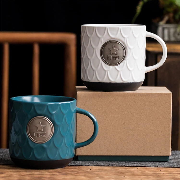Custom Nordic Style Bronze Medal 18 oz Ceramic Coffee Mug Couple Water Cup Advertising Gift Cup With logo