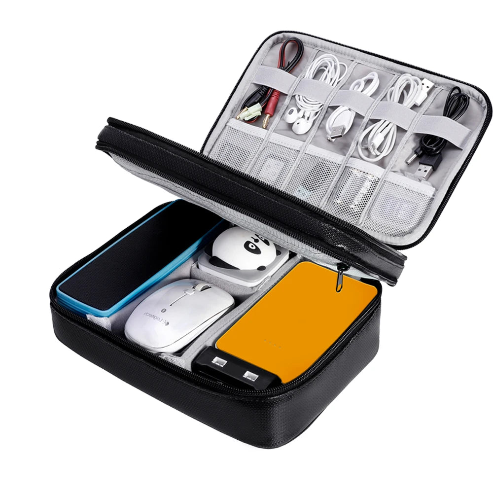 Dual Layer Fireproof Waterproof Lightweight Travel Gadget Organizer Cable Electronics Storage Bag Custom Digital Gear Camera