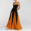 RNSHANGER Fashion Contrast Women's V-neck Sling Long Dress for Women Elegant Pleated Backless Sleeveless Maxi Evening Dresses