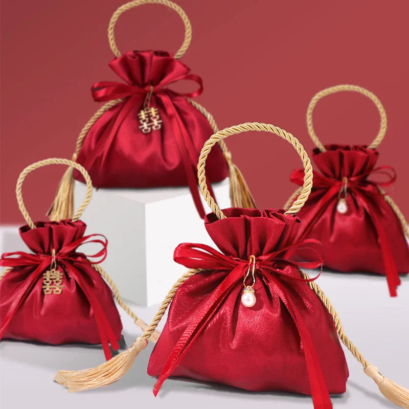 Velvet Recyclable Pouch Bag with Drawstring and Handle Customizable Color & Size