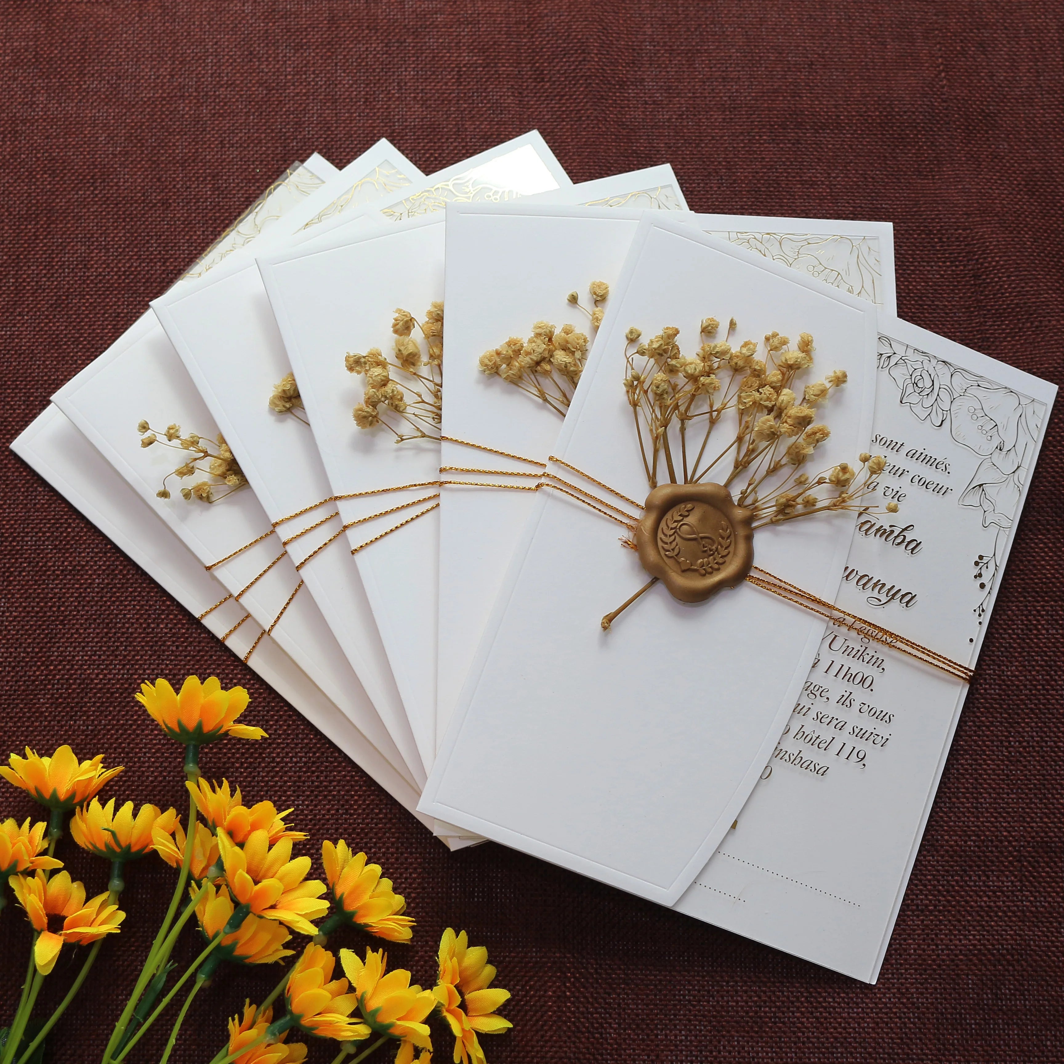 Handmade Clear Acrylic Invitations Cards Quinceanera Glass Wedding Invitations With Wax Seal and Dried Flower