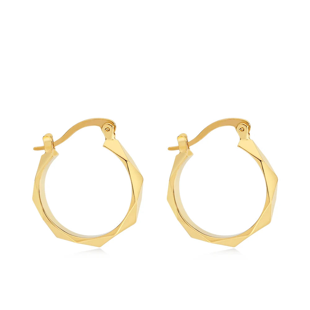 OEM Gold Plated Brass Hoop Earrings Fashionable Multi Facet Circle Earings for Women Brincos Oorbellen Jewelry
