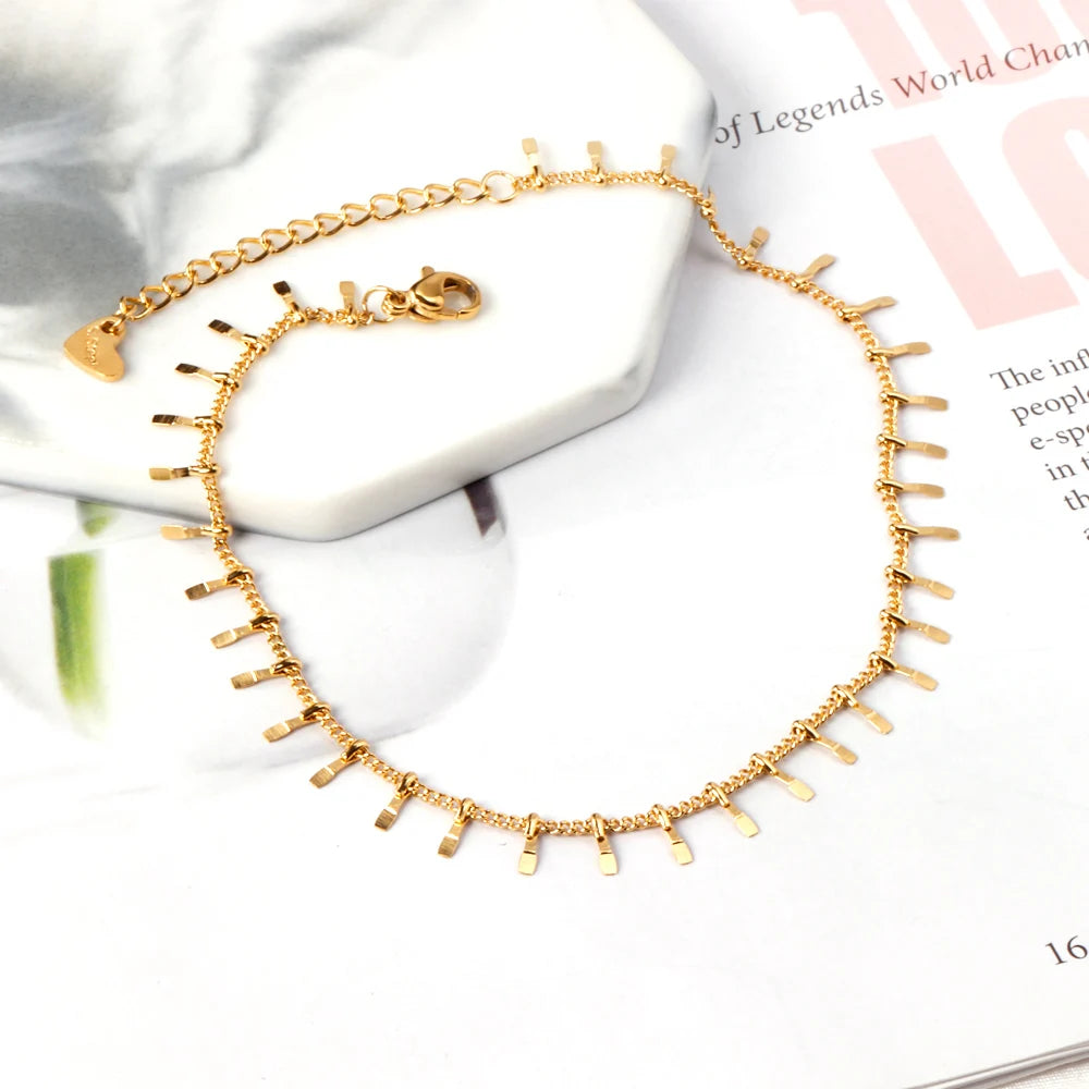 New Gift Party Wedding Geometric Chain Anklet Gold Plated Stainless Steel Women Jewelry