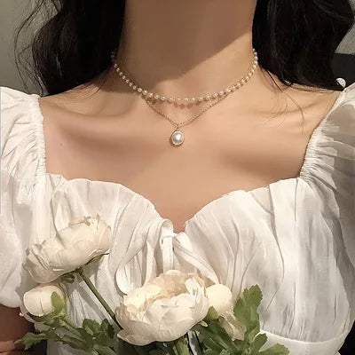 Handmade Necklace Durable Beautiful Elegant Gold Plated Jewelry White Beaded Pearl Necklace for Women