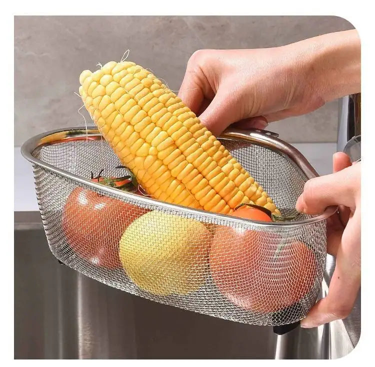 Kitchen Sink Drainer Basket Vegetable Fruit Wash Triangle Filter Under Sink Colander Stainless Steel Fruit Storage Rack