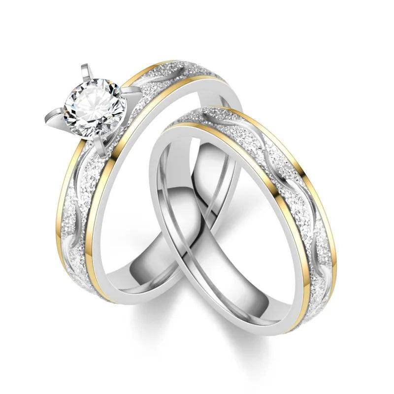 New Two Piece Stainless Steel Couple Rings for Weddings and Engagement