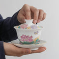 White Ceramic Lidded Bowl Blue and White Gaiwan Single Large Egg-shell Kung Fu Tea Set Tea Brewing Bowl CustomizationLOGO