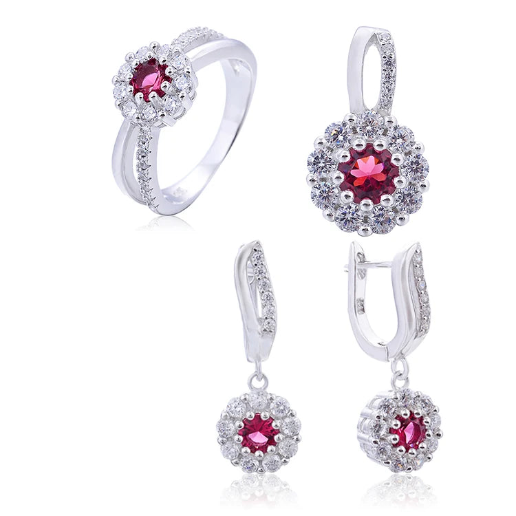 Fashionable 925 Sterling Silver Jewelry Set AAA Cubic Zirconia Flower Shape Rhodium & Gold Plated for Gift