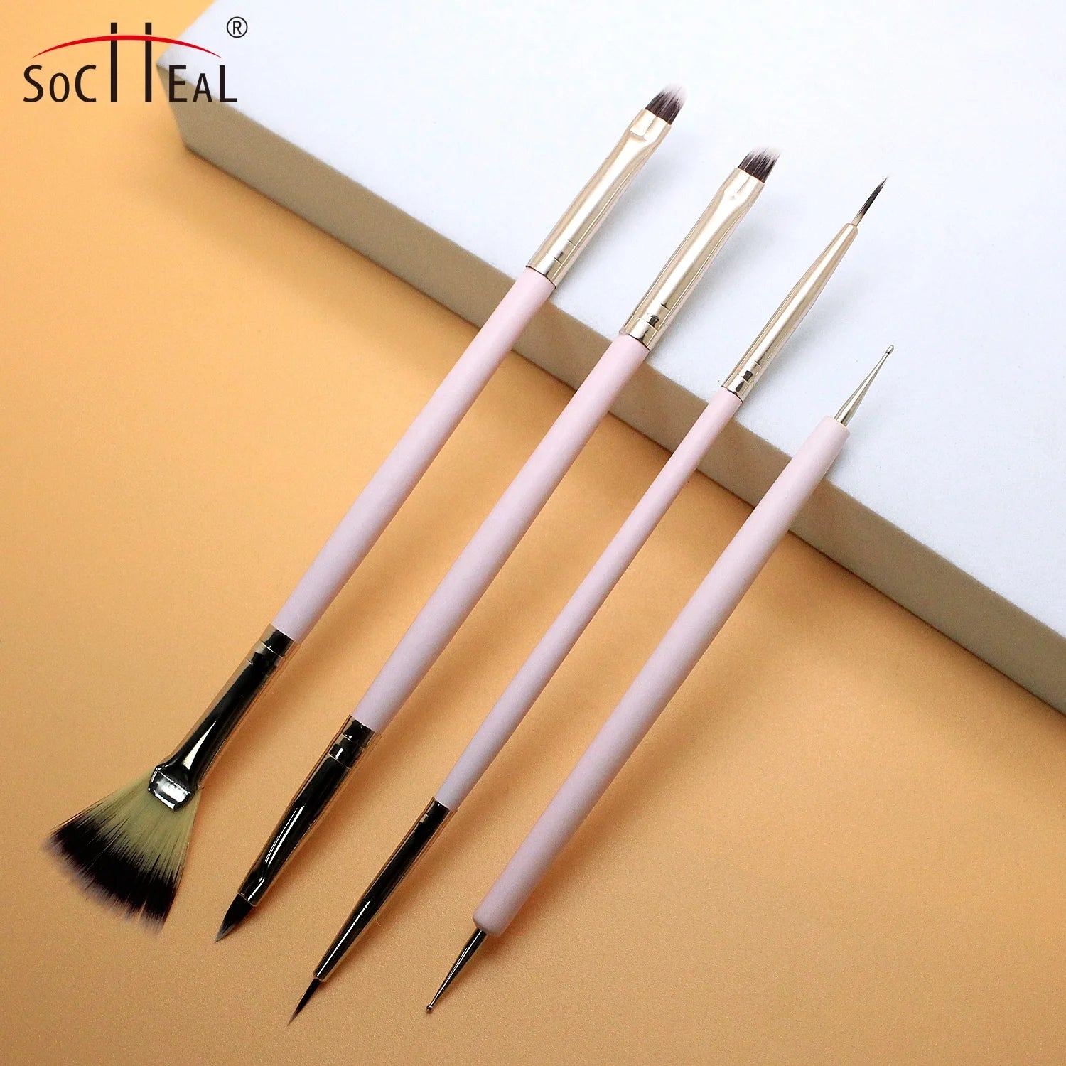 Double Head Pink or Gray Handle Fan 3D UV Gel Painting Nail Brush Set for Nail Art Design