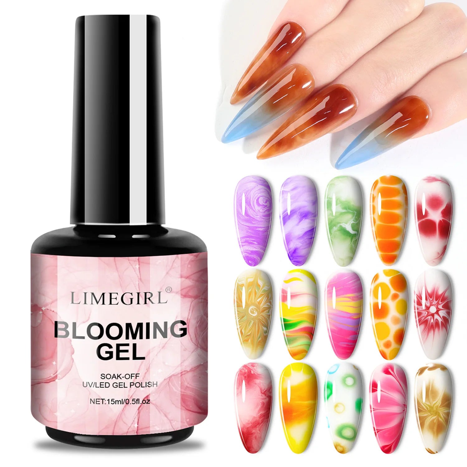 15ml Clear UV LED Blooming Gel Nail Polish Natural Stone Watercolor Floral Print Soak Nail DIY Design Bottle Marble Style