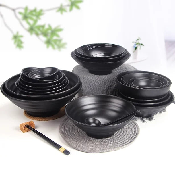 Polished Eco-Friendly Japanese Style Black Melamine Dinner Bowl Noodle Soup Bowls Ramen Bowl