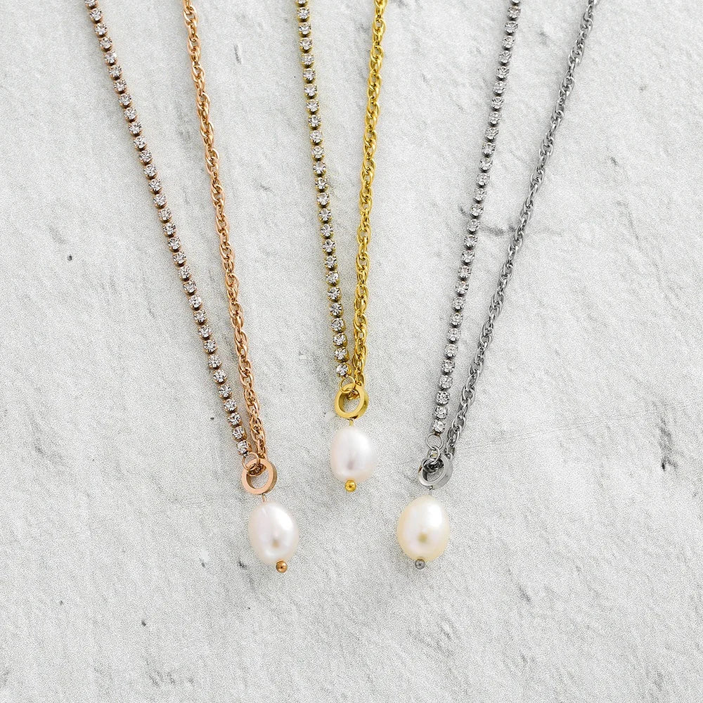 Aloha Beach Jewelry's Elegant Natural Pearl Choker Necklace Link Elua Crystal Stone Perfect Fine Pendant Necklaces Great Gift