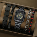 5Pcs/Set Fashion Men Square Wrist Watch Creative Quartz Watches Vintage Beaded Bracelets Link Chain Bracelet Set (WT2267)