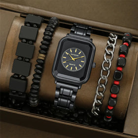 5Pcs/Set Fashion Men Square Wrist Watch Creative Quartz Watches Vintage Beaded Bracelets Link Chain Bracelet Set (WT2267)