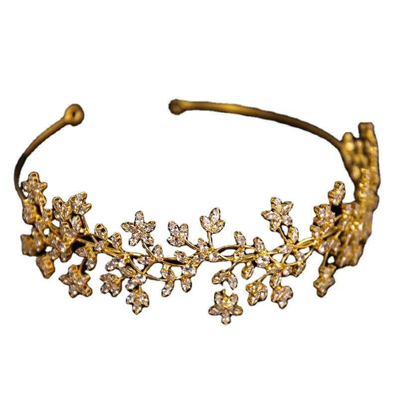 Handmade Vintage Tiaras Diadem Luxury Gold Zirton Crown Flower Girl Tiara