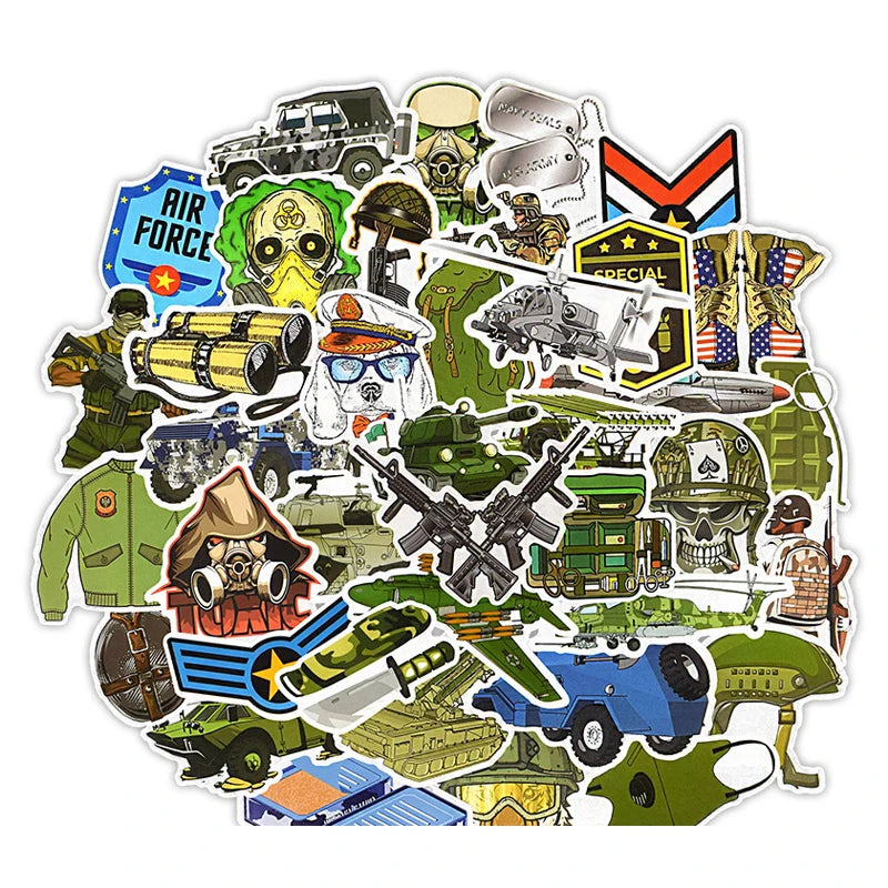 50Pcs Military Gun War Graffiti Stickers for Laptop Trunk Skateboard Motor Waterproof Army Vinyl Sticker