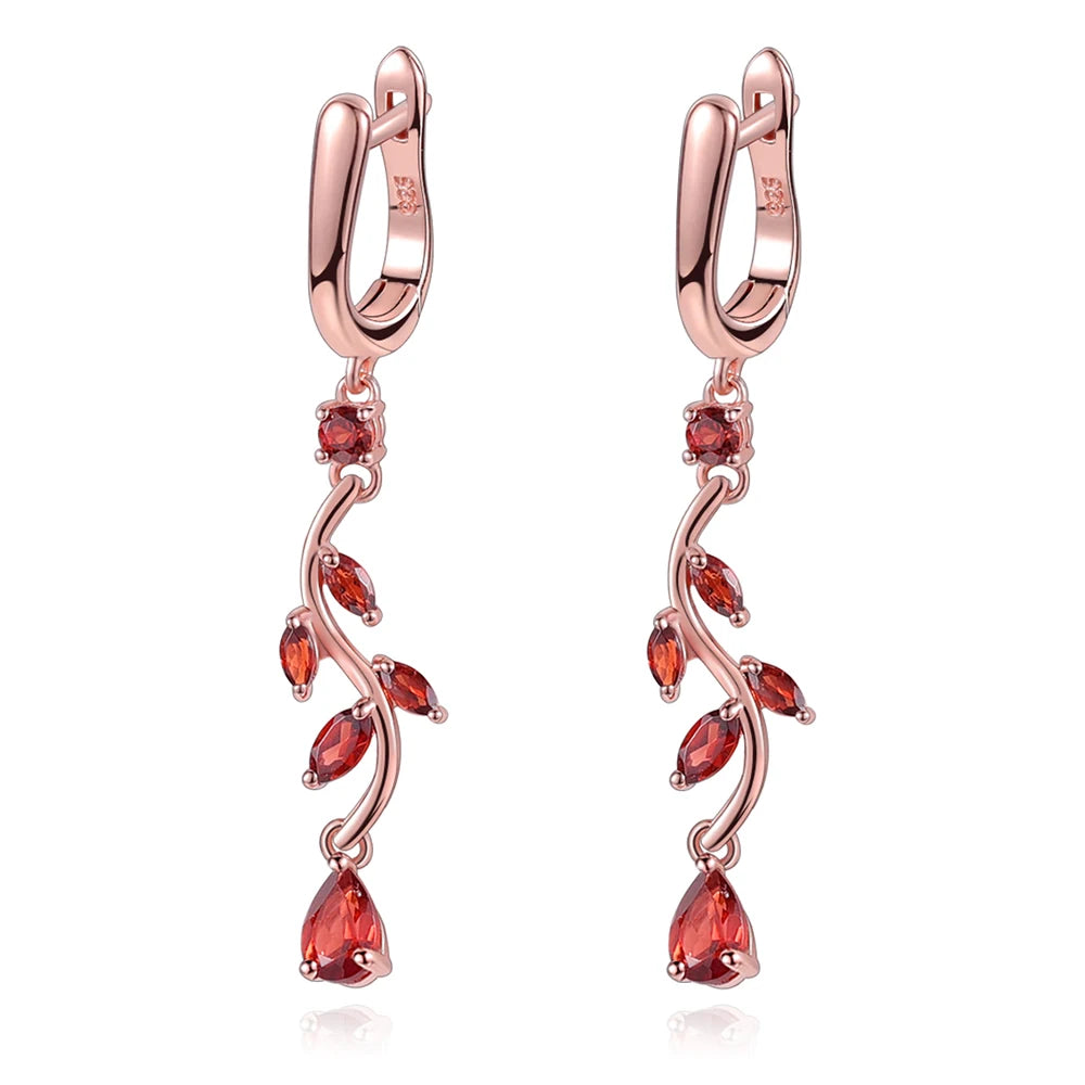 A2142 High-End Jewelry Wholesale Pear 4x6mm Rose Gold Garnet 925 Sterling Silver Natural Red Gemstone Trendy Designs Earrings