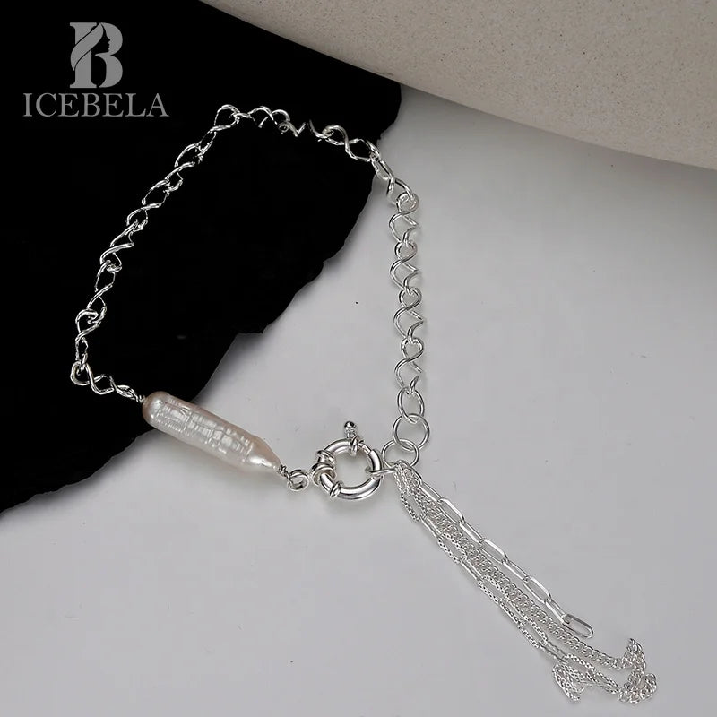 ICEBELA Jewelry Korean Special Baroque Pearl Bracelet Niche Design S925 Sterling Silver Handmade Silver Fringe Bracelet