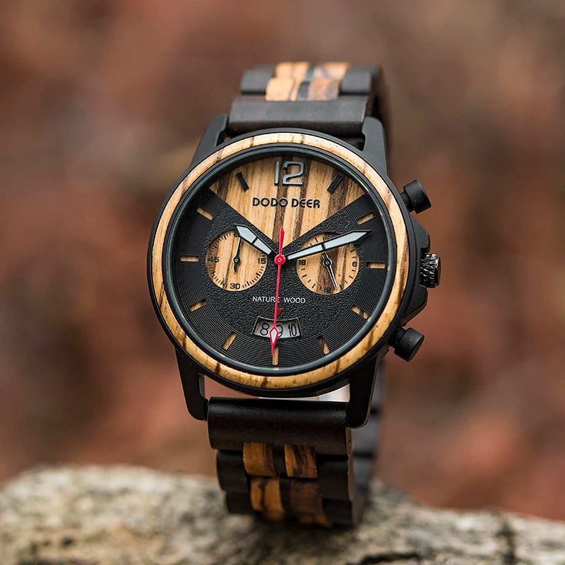 For DODO DEER Quartz Stainless Steel for Zebra Wood Relogio Masculino Antique Business Fashionable Watch with Glass Dial for