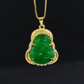 Brass Buddha Pendant Necklace Multi Color Natural Jade Religious Maitreya Jade Pendant Buddha Necklace