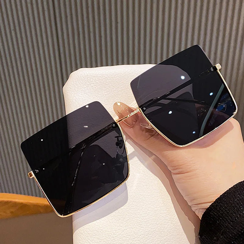 New Fashion Oversize Vintage Unisex Sunglasses Square Blue/Green Metal Frame PC Lenses Colorful Shades OEM Brand Adult Wholesale