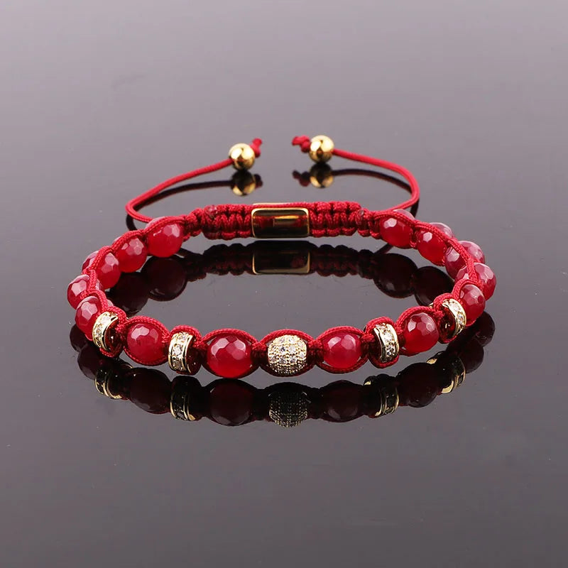 New Design Natural Stone Bracelet CZ Pave Charm Cord Braided Custom Friendship Macrame Bracelet Women JBS12158