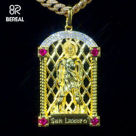 Custom 18K God Plated Vvs Moissanite San Lazaro Pendant Pass Diamond Tester Round Brilliant Cut 925 Silver Pendant Necklace