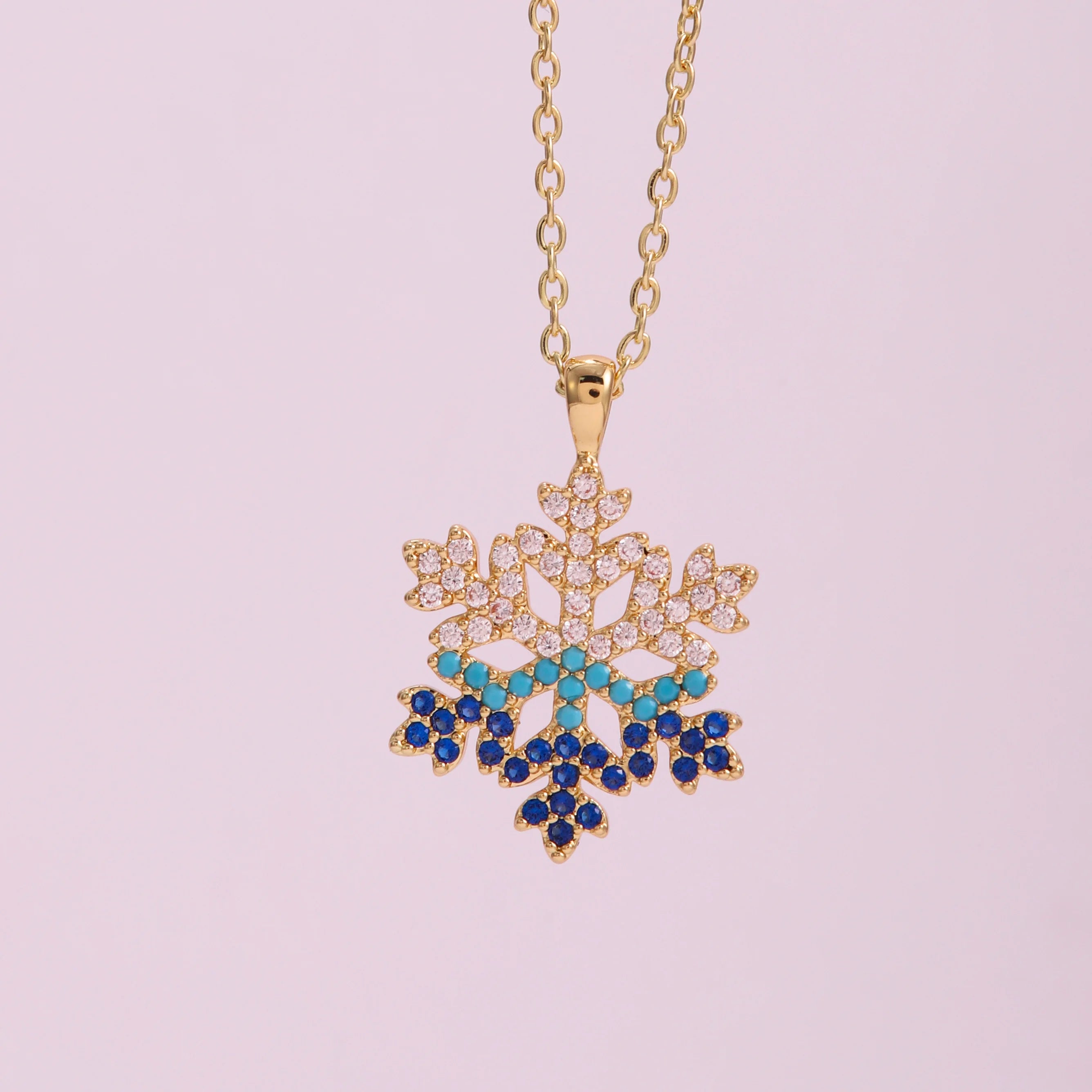 Trendy 18inches Stainless Steel Necklace with Silver Rose Blue Zircon Gold Main Stone Link Chain Design for Fashion or Gift pendant necklace