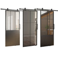 Barn Door Factory Kinmade Sliding Metal Frame Glass Waterproof Stainless Steel Household Composite Wooden Door with Glass Panel