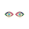 Daidan Earring Evil Eye Earrings 925 Cubic Zirconia Small Stud Rainbow Colorful Silver Earrings for Women