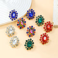 2024 New Arrival Fashion Jewelry Colorful Diamonds Exaggerated Earrings Elegant Full Diamond Oval Flower Gold Earrings Wholesale