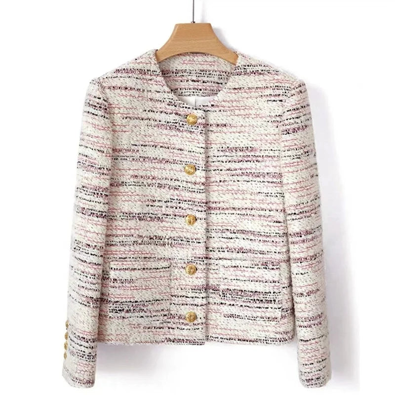 American Style Small Fragrant Coat Women's  Autumn/Winter Temperament Thick Tweed Knitted Round Neck Cardigan Top