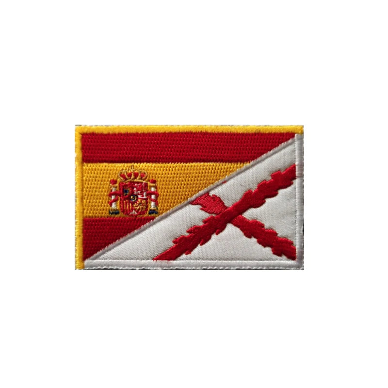 Embroidered Spanish Flag Chenille Fabric 3D Square 8x5cm Patch Burgundy Sew-On Badge Lace Hook-Loop Magnetic Soft Quality