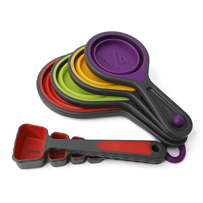 Collapsible Measuring Cups and Measuring Spoons Portable Food Grade Silicone for Liquid & Dry Measuring