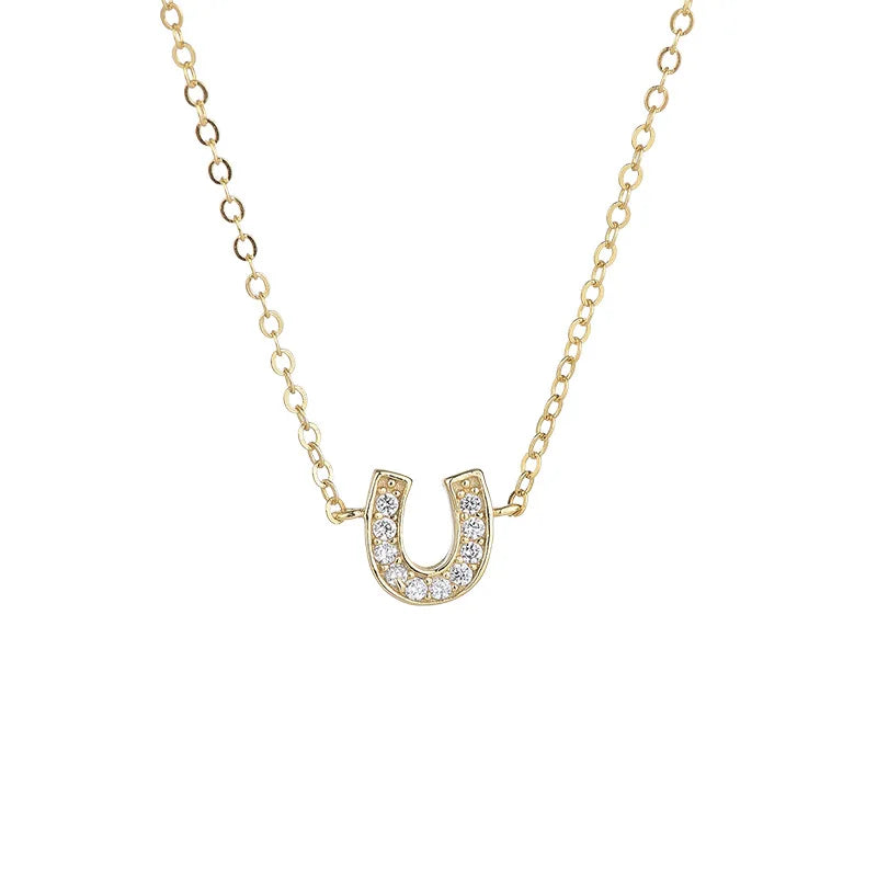 Fashion Jewelry 925 Sterling Silver Necklaces U Shaped Horseshoe Diamond Gold Plated Necklaces for Women