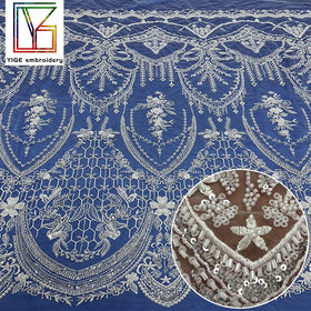 Luxury Beaded Sequin Lace Fabric White Bridal Net Lace Tulle Embroidered Beads Bridal Dress Laces Fabrics for Women