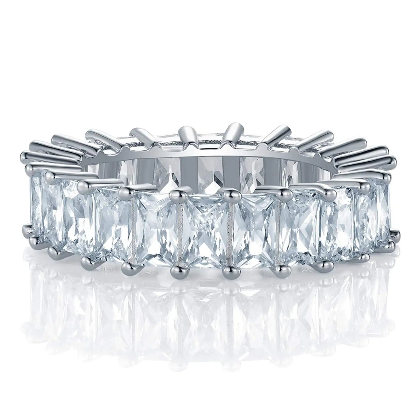 Fashion Jewelry 925 Sterling Silver Plated Baguette Zircon Setting Eternity Band Ring