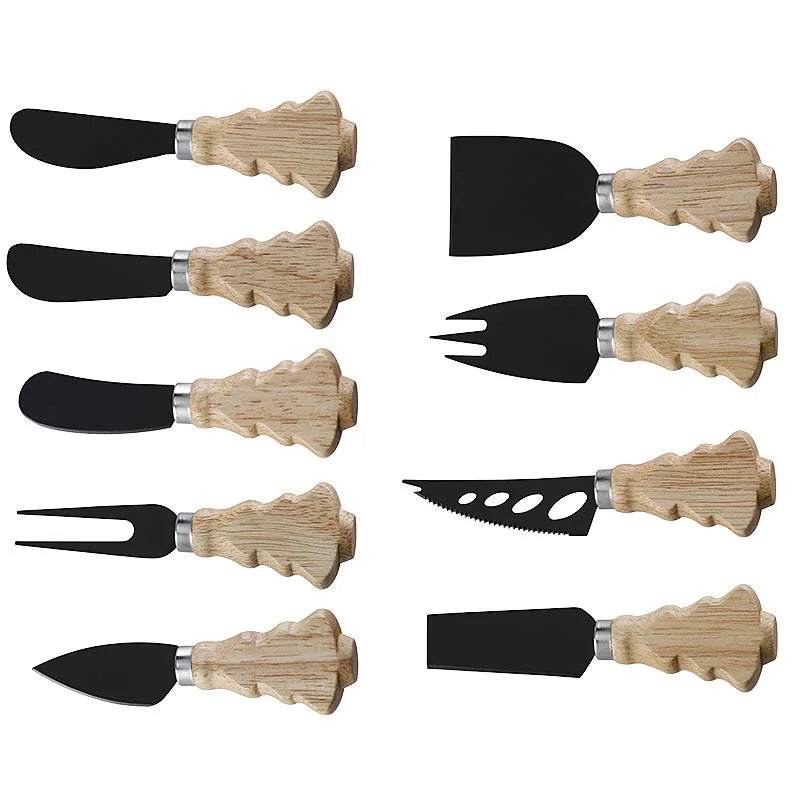 Creative Western-Style Cheese Knife Christmas Tree Design Rubber Wood Handle Stainless Steel Blade for Butter Black Cheese Tools