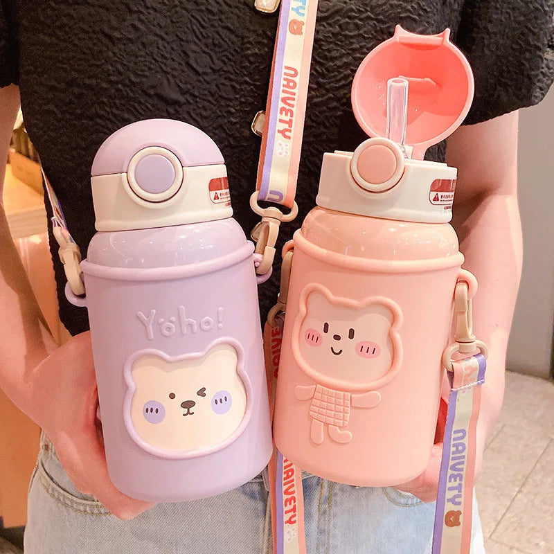 New Design Leakproof Children Sports Gym Water Bottle 450ml Insulated Stainless Steel 12-24 Hours Thermal Insulation