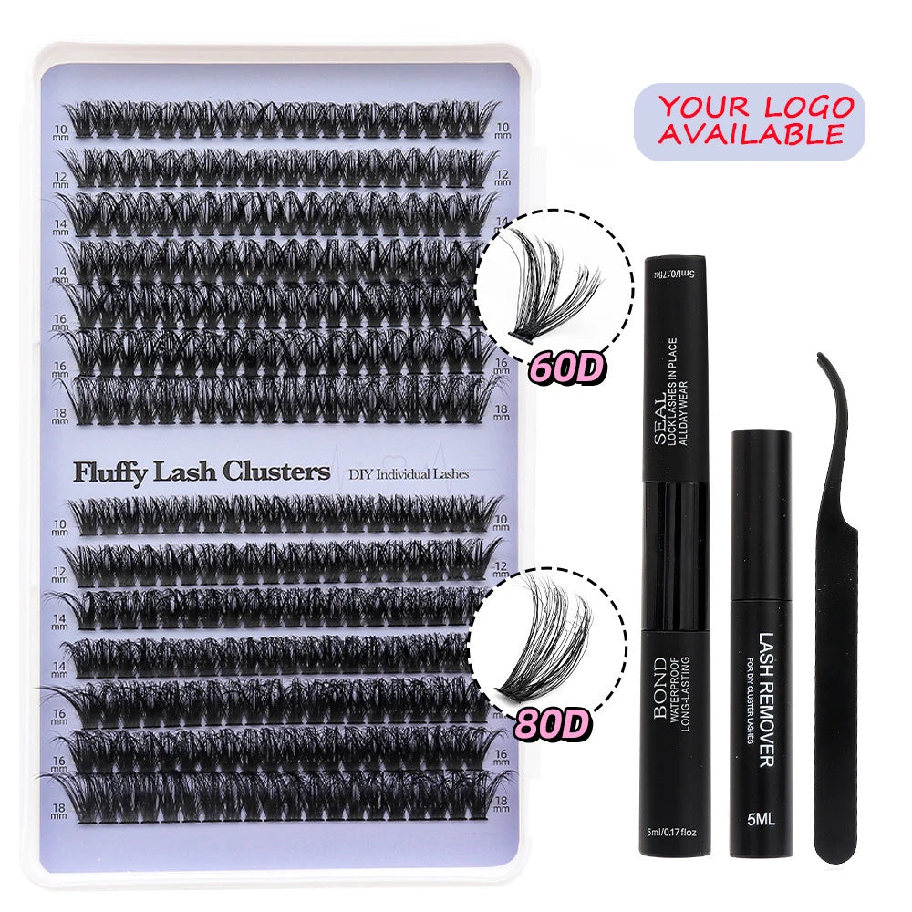 1 MOQ Press-on Fan Cluster Eyelashes Diy Lash Extension Kit 8-16mm Individual Pre-glued Cluster Diy Eyelashes