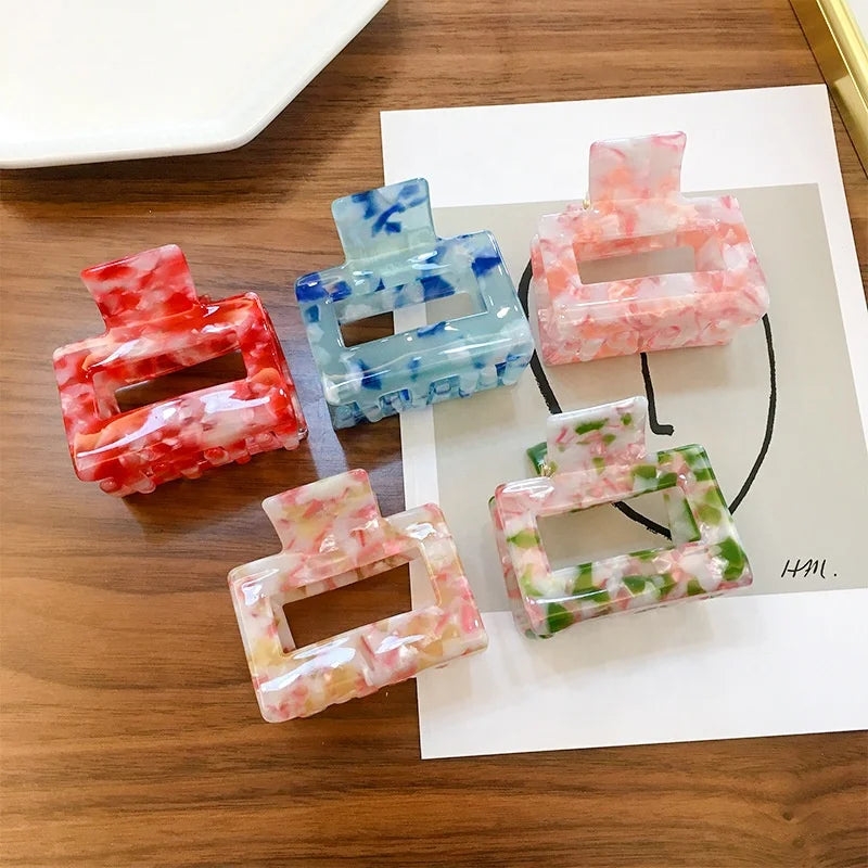 INS Korean Spring 5.2cm Rectangle Acetate Hair Claw Multicolor Exquisite Floral Print Hairpin for Girls Hair Accessories