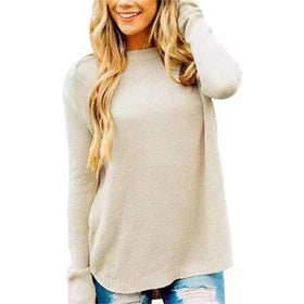 Women's Long Sleeve Oversized Crew Neck Solid Color Knit Pullover Sweater Tops