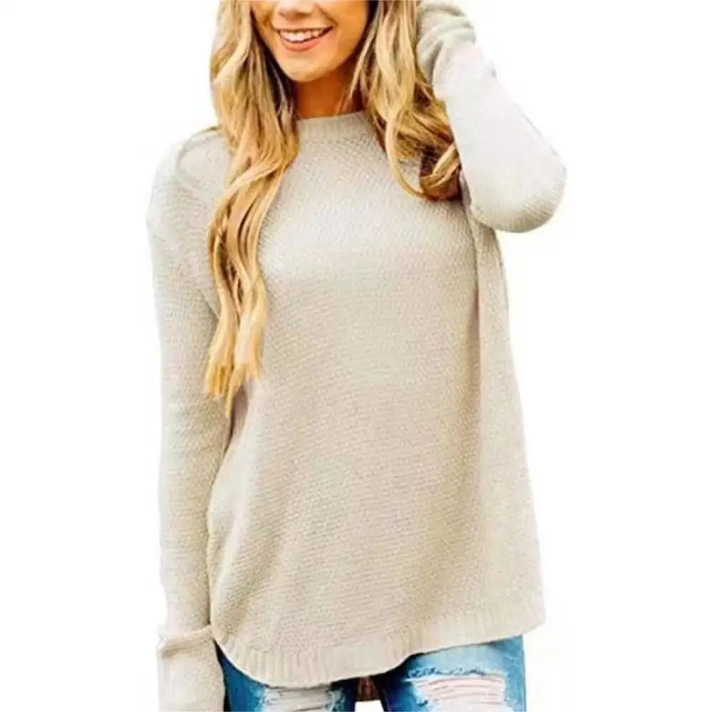 Women's Long Sleeve Oversized Crew Neck Solid Color Knit Pullover Sweater Tops