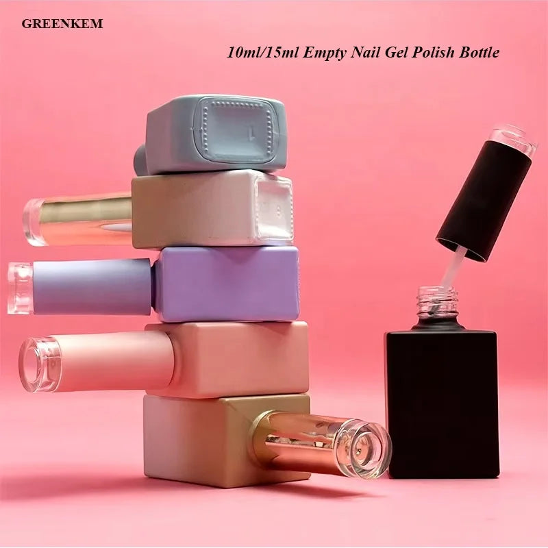 10ML or 15ML OEM Custom Black/White/Pink Empty Uv Gel Cosmetic Square Glass Bottle With Brush Nail Polish Glass Bottle