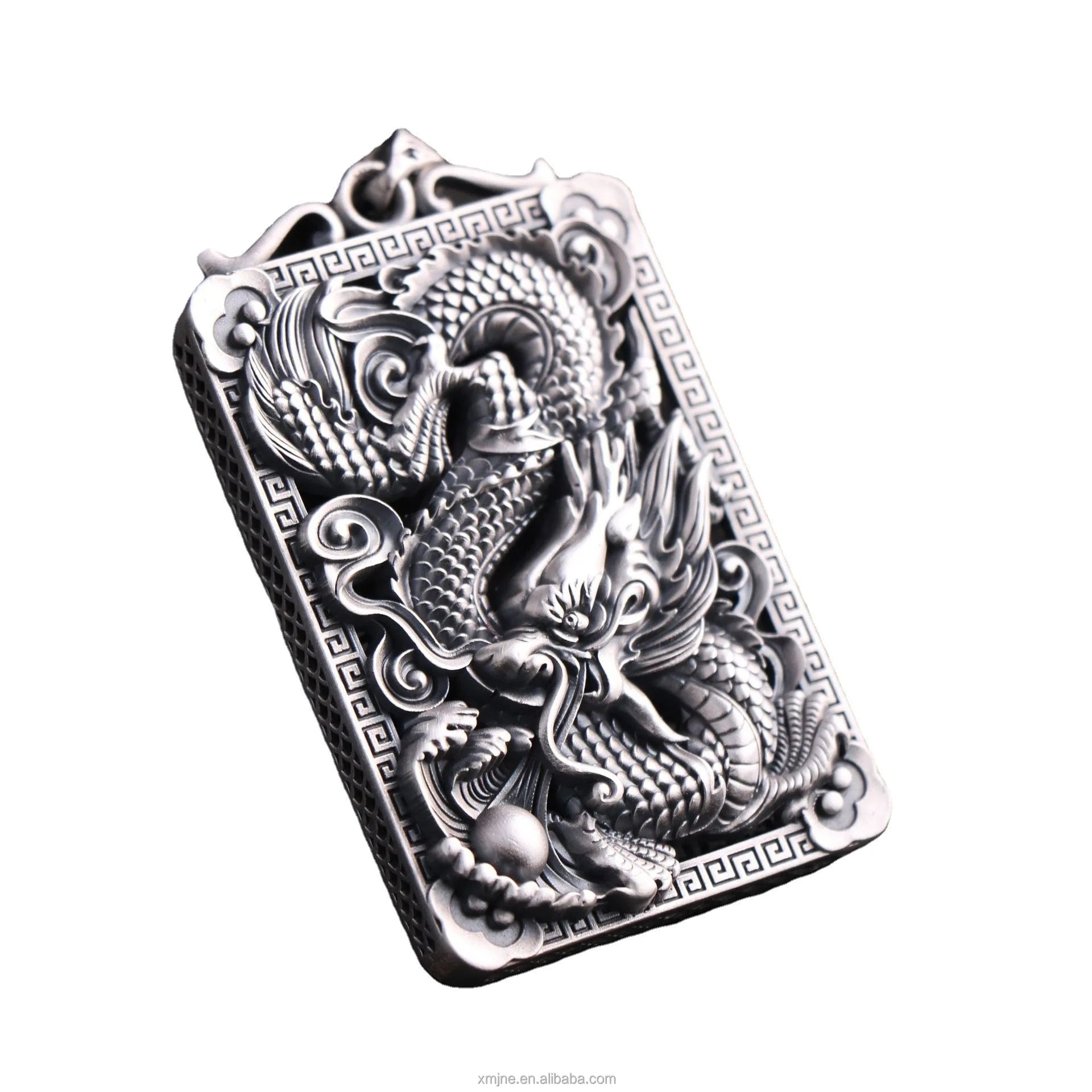 Certified S999 Vintage Sterling Silver Three-Dimensional Relief Domineering Hollowed Out Men's Dragon World Pendant