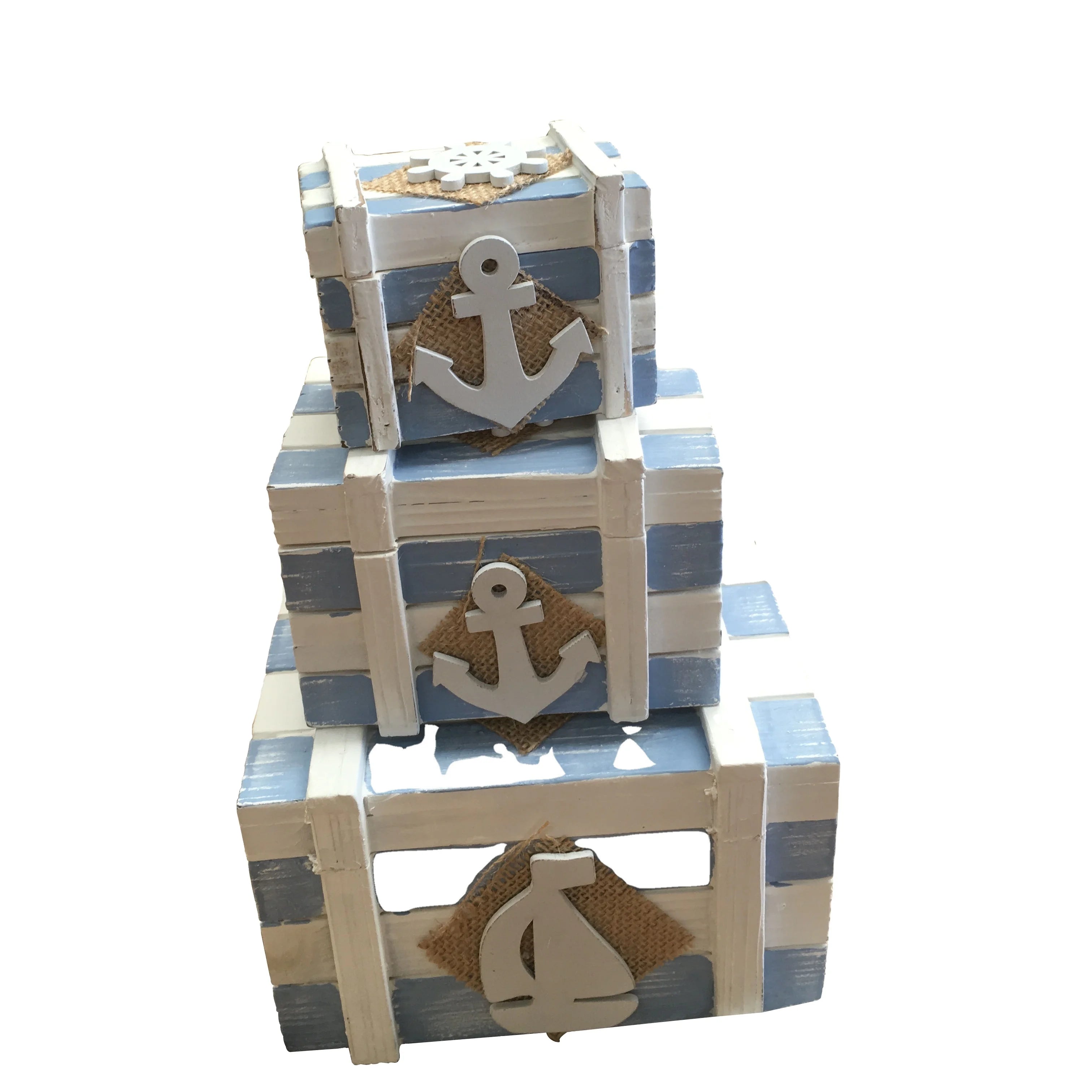 Customized Color Marine Style Luxury Wooden Gift Boxes Painted Technique