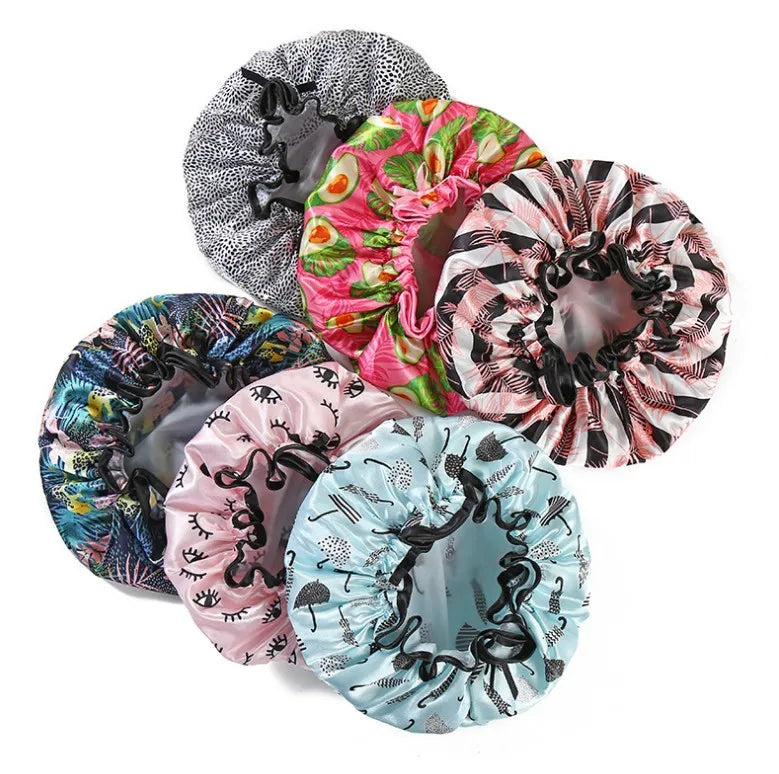 Big Size Double Layer Bath Shower Cap Satin Hair Waterproof Spa  Cap