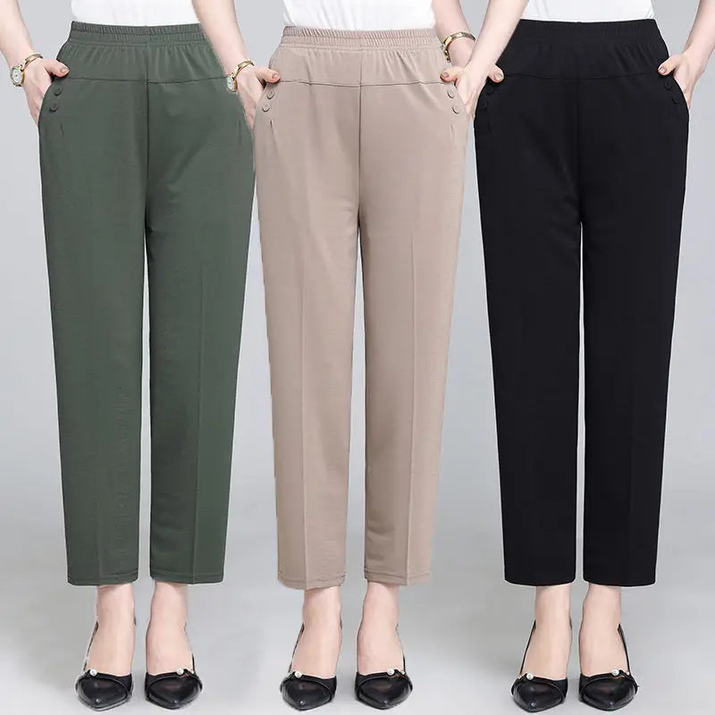 Korean Spring Summer Autumn Ankle Length Female Chic Office Wear Straight Pants Vintage High Ladies Trousers Baggy