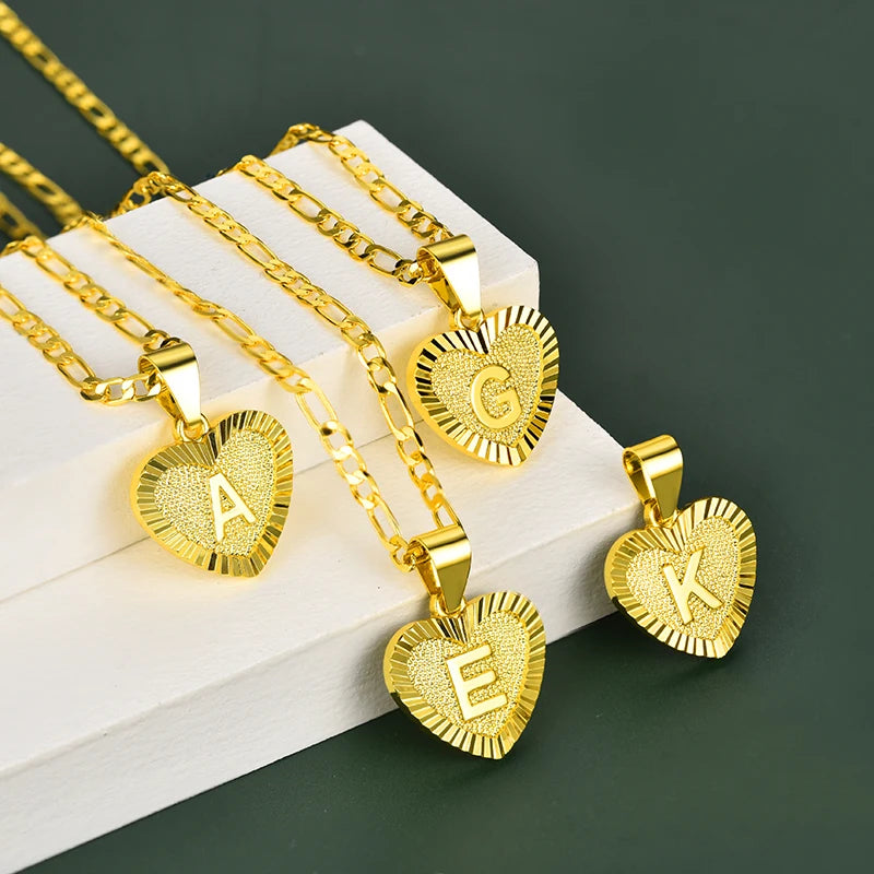 Custom Design Jewelry Fashion Women Jewelry 18k Pvd Gold Plated Chain Necklaces Letter Name Heart Pendant Necklace